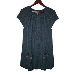Style & Co Cable Knit Sweater Dress XL Dark Green Cap Sleeve Rustic Chic & Cozy